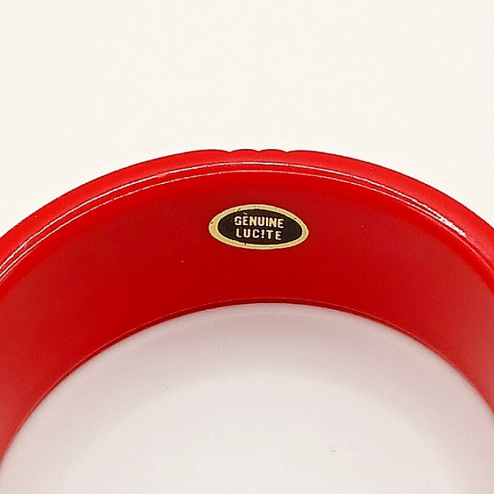 LUCITE VINTAGE bangle cherry red retro bracelet tag deco genuine Rockabilly USA - Picture 4 of 7